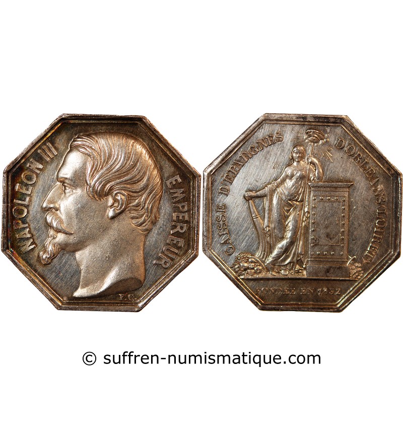 CAISSE D'EPARGNE D'ORLEANS, NAPOLEON III - JETON ARGENT poinçon Main (1845-1860)