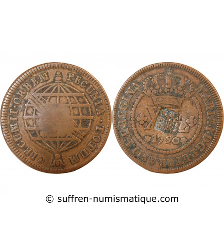 BRESIL, MARIA I - 80 REIS CONTREMARQUE SUR 40 REIS 1790