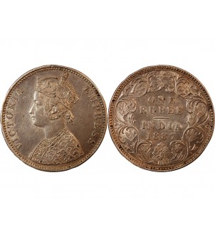 INDE, VICTORIA - RUPEE ARGENT 1887 C CALCUTTA 2