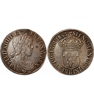 LOUIS XIV - 1/2 ECU ARGENT A LA MECHE LONGUE 1653 B ROUEN 2