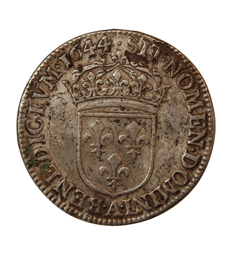 LOUIS XIV﻿ - 1/4 ECU A LA MÈCHE COURTE 1644 PARIS