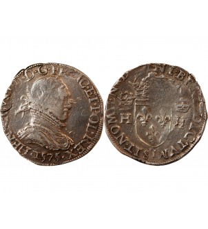 HENRI III - TESTON ARGENT 1575 T NANTES - Date à l'avers 2