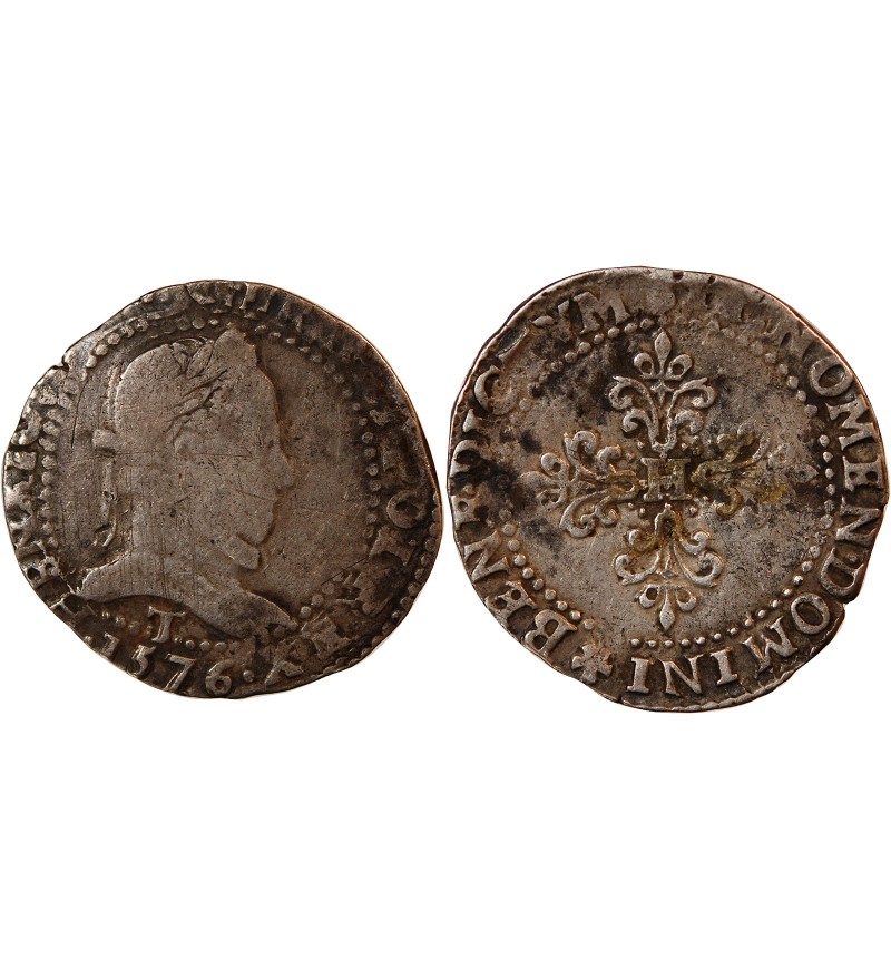 HENRI III - 1/2 FRANC AU COL PLAT 1576 T NANTES