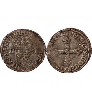 HENRI III - 1/4 ECU ARGENT 1589 T NANTES 2