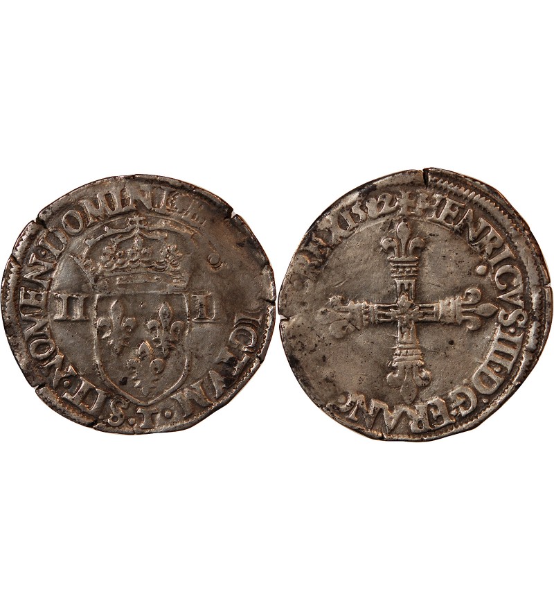 HENRI III - 1/4 ECU ARGENT 1589 T NANTES