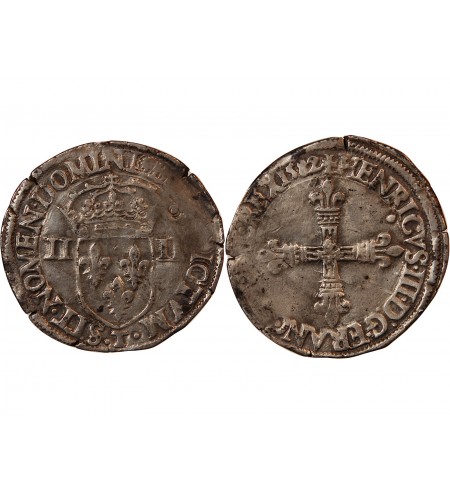 HENRI III - 1/4 ECU ARGENT 1589 T NANTES