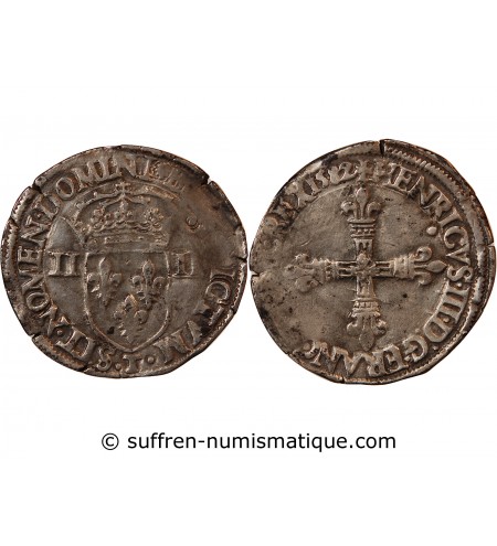 HENRI III - 1/4 ECU ARGENT 1589 T NANTES