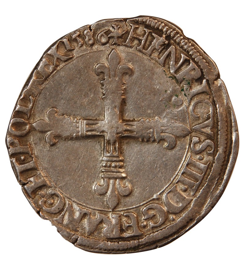 HENRI III - 1/4 ECU ARGENT 1586 T NANTES