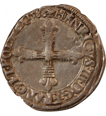 HENRI III - 1/4 ECU ARGENT 1586 T NANTES