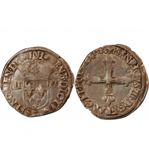 HENRI III - 1/4 ECU ARGENT 1586 T NANTES 2