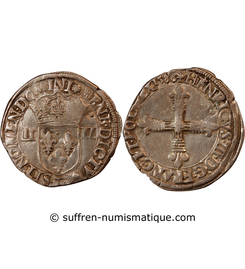 HENRI III - 1/4 ECU ARGENT 1586 T NANTES