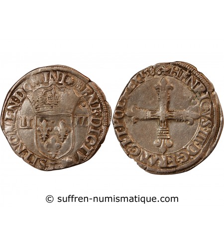 HENRI III - 1/4 ECU ARGENT 1586 T NANTES