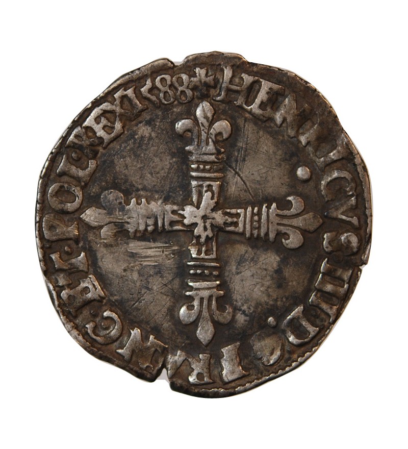 HENRI III - 1/8 ECU ARGENT 1588 T NANTES
