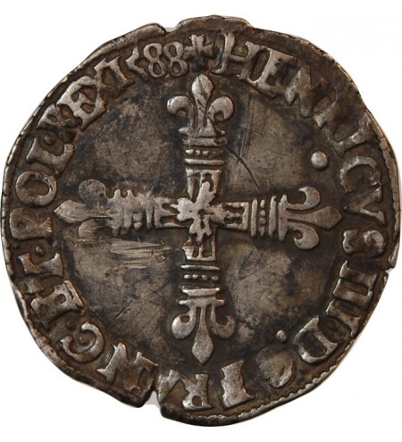 HENRI III - 1/8 ECU ARGENT 1588 T NANTES