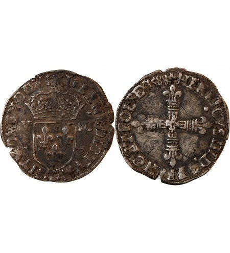 HENRI III - 1/8 ECU ARGENT 1588 T NANTES