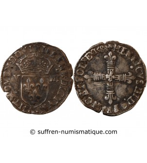 HENRI III - 1/8 ECU ARGENT 1588 T NANTES