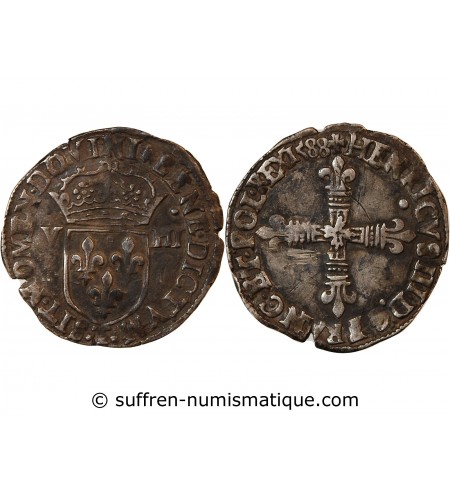 HENRI III - 1/8 ECU ARGENT 1588 T NANTES