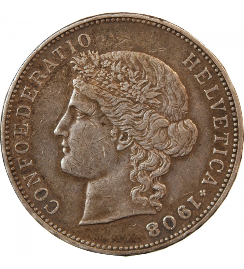 SUISSE - 5 FRANCS ARGENT 1908 B BERNE