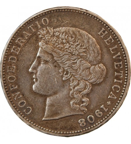 SUISSE - 5 FRANCS ARGENT 1908 B BERNE