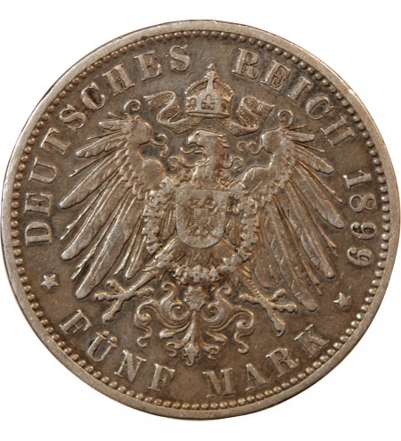 ALLEMAGNE, BAVIÈRE, OTTO - 5 MARK ARGENT 1899 D MUNICH