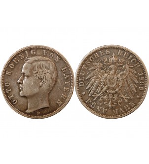 ALLEMAGNE, BAVIÈRE, OTTO - 5 MARK ARGENT 1899 D MUNICH 2