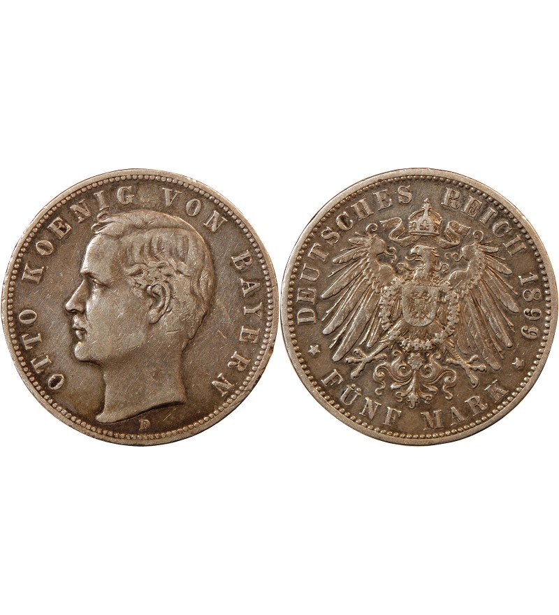ALLEMAGNE, BAVIÈRE, OTTO - 5 MARK ARGENT 1899 D MUNICH