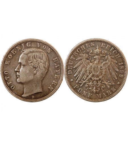 ALLEMAGNE, BAVIÈRE, OTTO - 5 MARK ARGENT 1899 D MUNICH