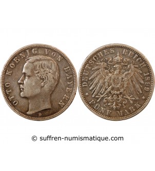 ALLEMAGNE, BAVIÈRE, OTTO - 5 MARK ARGENT 1899 D MUNICH
