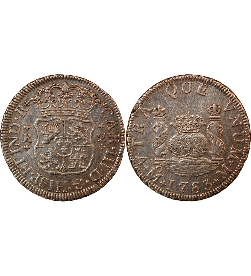 MEXIQUE, CHARLES III - 2 REALES ARGENT 1763 Mo