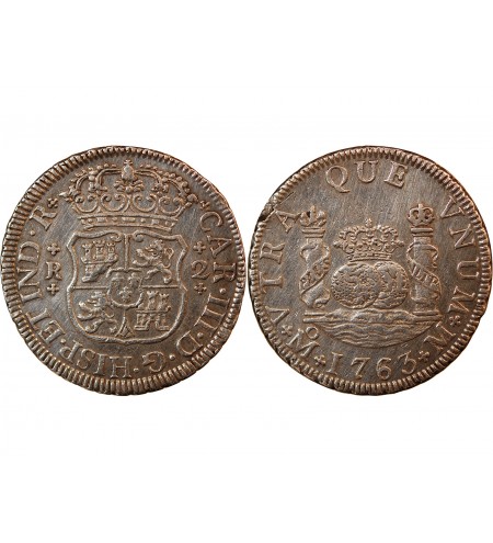 MEXIQUE, CHARLES III - 2 REALES ARGENT 1763 Mo