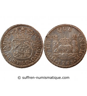 MEXIQUE, CHARLES III - 2 REALES ARGENT 1763 Mo