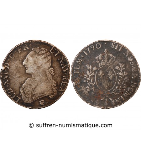 LOUIS XVI - ECU ARGENT AUX BRANCHES D'OLIVIER 1776 Q PERPIGNAN