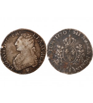 LOUIS XVI - ECU ARGENT AUX BRANCHES D'OLIVIER 1776 Q PERPIGNAN 2