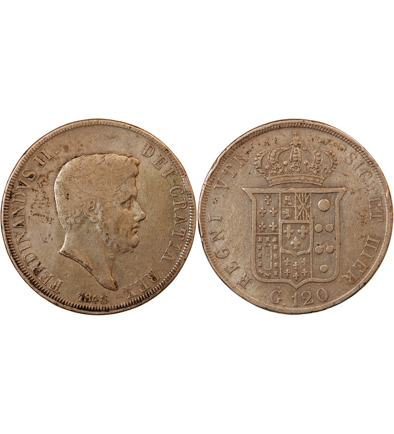 ITALIE, ROYAUME DES DEUX-SICILES, FERDINAND II - 120 GRANA ARGENT 1848