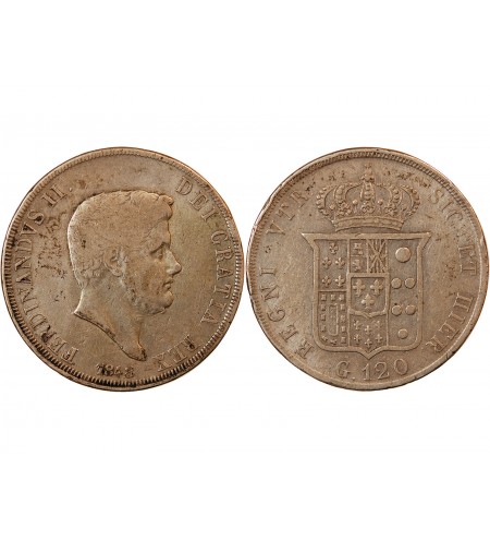 ITALIE, ROYAUME DES DEUX-SICILES, FERDINAND II - 120 GRANA ARGENT 1848