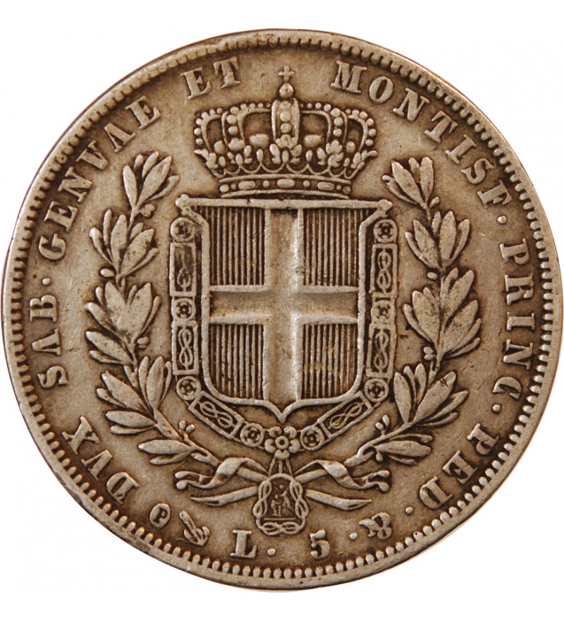 ITALIE, ROYAUME DE SARDAIGNE, CHARLES-ALBERT - 5 LIRE ARGENT 1837 P ANCRE GÊNES