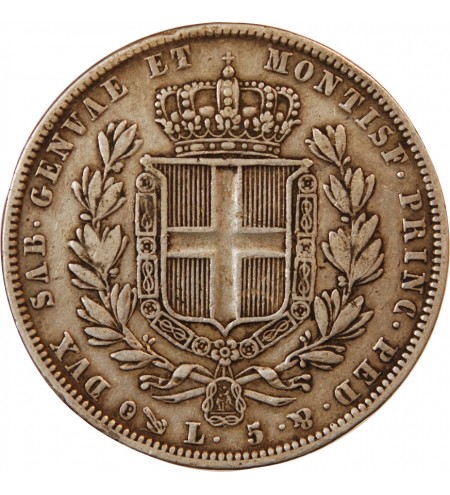 ITALIE, ROYAUME DE SARDAIGNE, CHARLES-ALBERT - 5 LIRE ARGENT 1837 P ANCRE GÊNES