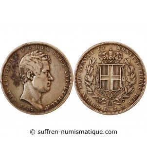 ITALIE, ROYAUME DE SARDAIGNE, CHARLES-ALBERT - 5 LIRE ARGENT 1837 P ANCRE GÊNES