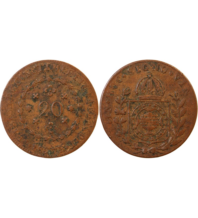 BRESIL, PEDRO I - 20 REIS 1827 R RIO DE JANEIRO