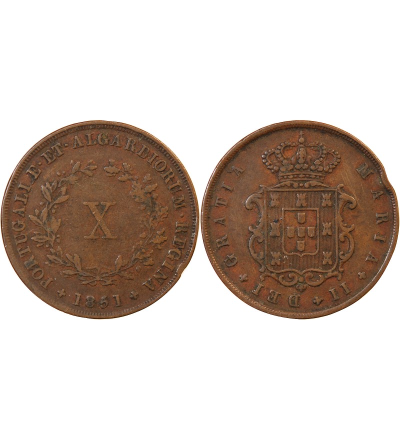 PORTUGAL, MARIE II - 10 REIS 1851