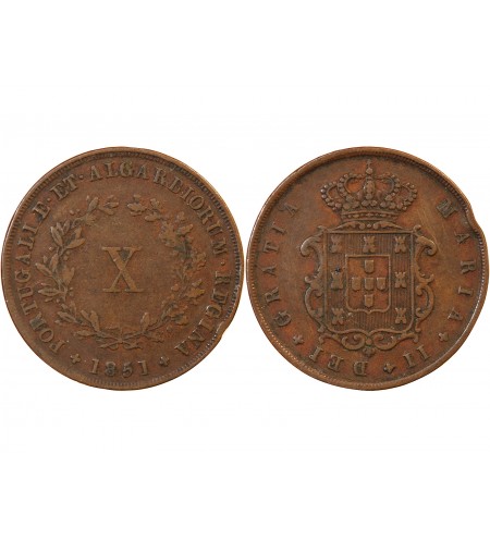 PORTUGAL, MARIE II - 10 REIS 1851