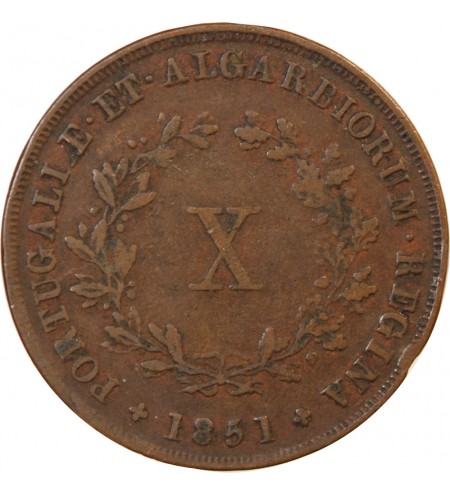 PORTUGAL, MARIE II - 10 REIS 1851