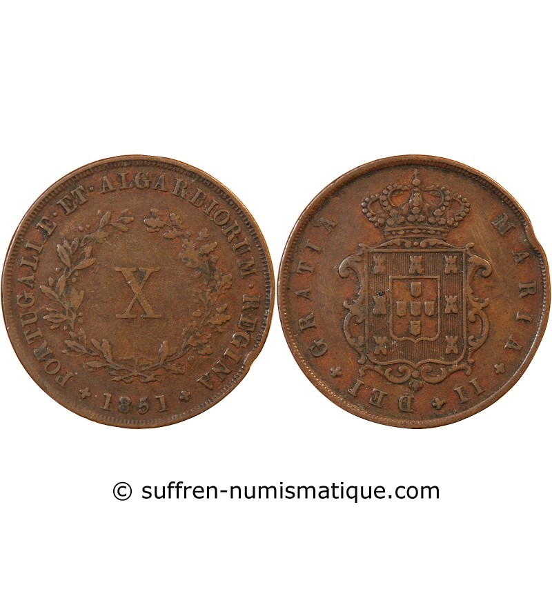 PORTUGAL, MARIE II - 10 REIS 1851