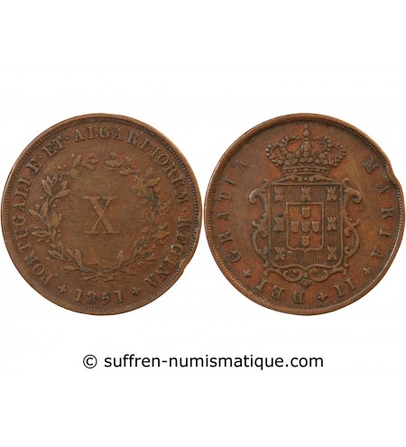 PORTUGAL, MARIE II - 10 REIS 1851