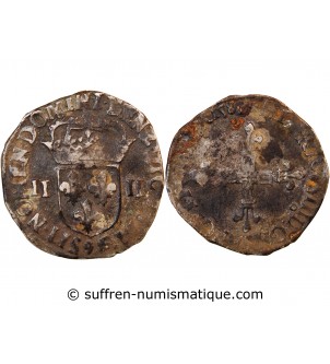 HENRI III - 1/4 ECU ARGENT 1589 9 RENNES
