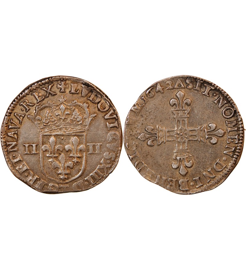 LOUIS XIII - 1/4 ECU ARGENT 1642 T NANTES