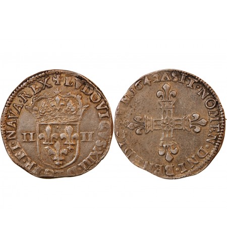 LOUIS XIII - 1/4 ECU ARGENT 1642 T NANTES