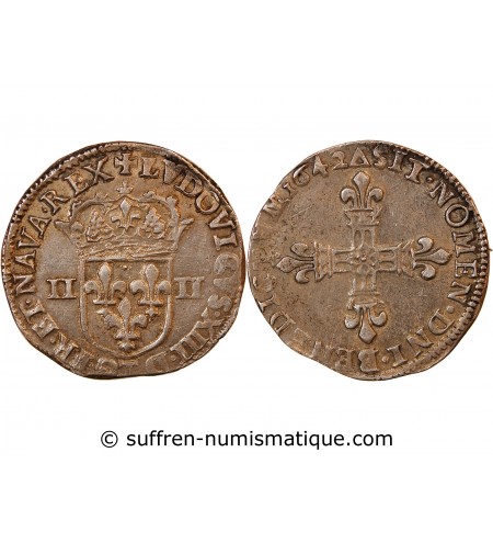 LOUIS XIII - 1/4 ECU ARGENT 1642 T NANTES
