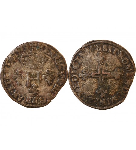 HENRI III - DOUBLE SOL PARISIS 1579 R VILLENEUVE LÈS AVIGNON