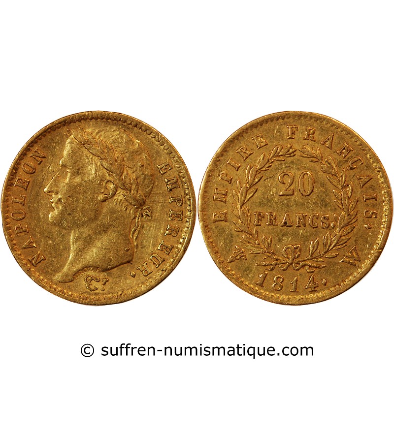 NAPOLEON Ier﻿ - 20 FRANCS OR 1814 W LILLE